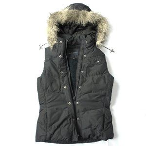 Banana Republic Black Puffer Vest with Removable Faux Fur Hood Size XS